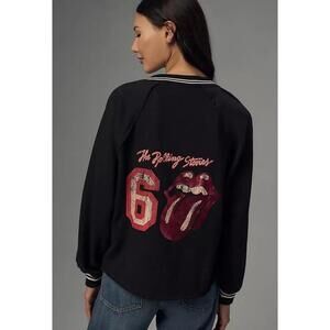 Anthropologie‎ Pilcro Rolling Stones V Neck Sweatshirt Sticky Fingers Logo XS